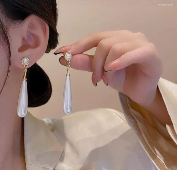 White Long Pearl Earrings