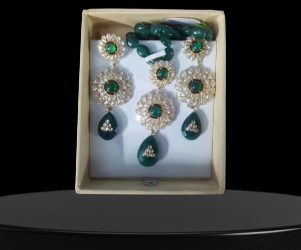 Gold & Polki Set with Green Stone